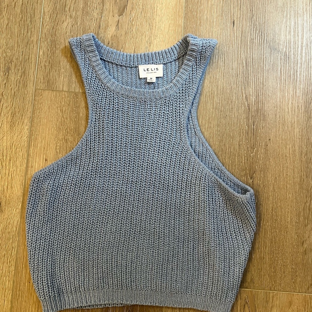 Lulu's Light Blue Sleeveless Knit Crop Tank